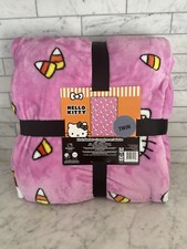Hello Kitty Halloween Candy Corn Pink Twin Blanket 60 x 90" NWT Viral