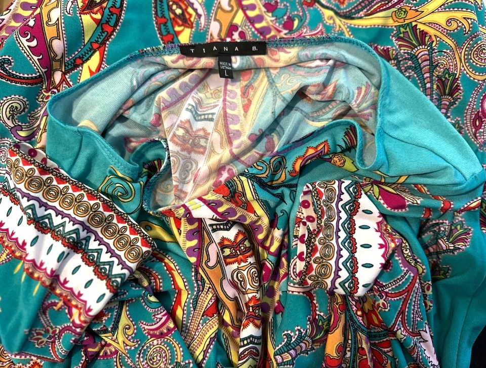 TIANA B Boho Paisley Shift Dress Turquoise Red Yellow Size Large - Image 3 of 4