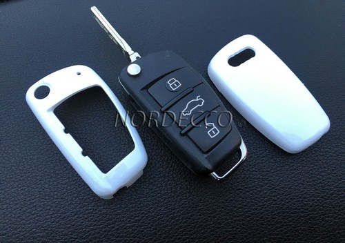 GLOSS HARD ABS PLASTIC 3 BUTTON FLIP KEY FOB PROTECTOR CASE AUDI A1 A4 / White - Picture 4 of 7