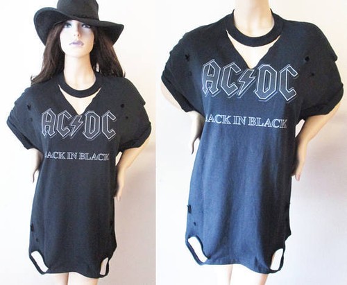 AC/DC Cut up distressed shirts black S 