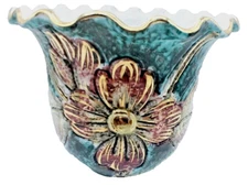 Italian Art Pottery Planter Vase Floral Hand Painted Ceramic 6"H x7.5"W Numbered