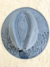 Western Burnt Suede Women's Fedora Hat Costume Made Design. Blue New