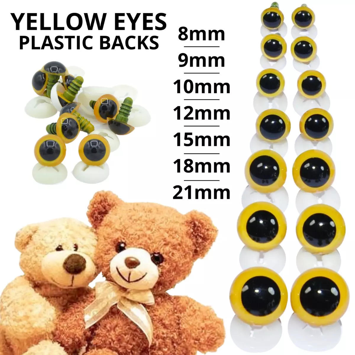 YELLOW EYES with PLASTIC BACKS - Teddy Bear Making Soft Toy Doll Animal  Craft