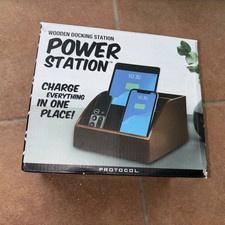 wooden Clutter free power docking station Phone tablets Remote Holder New Open