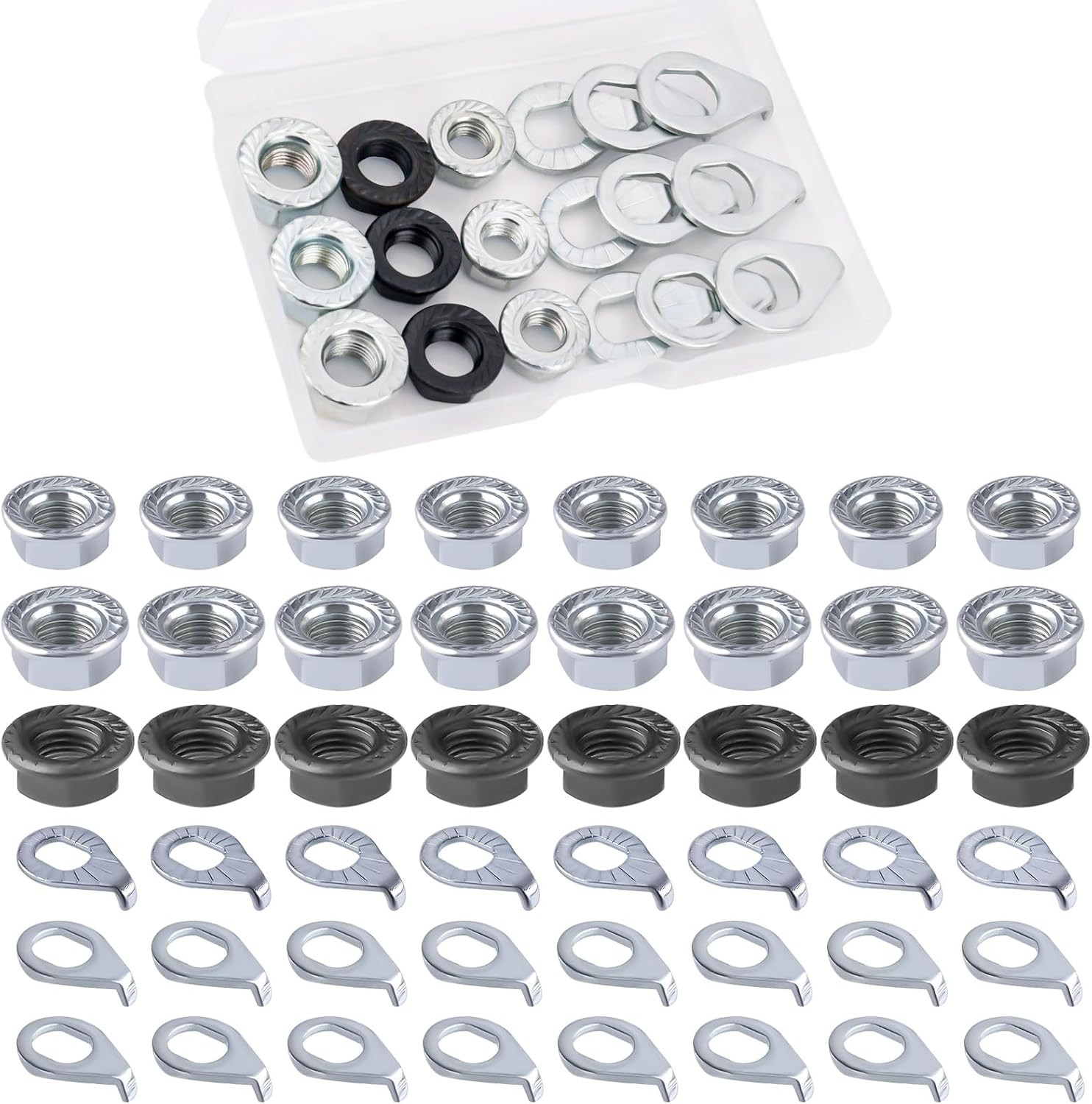 Bike Wheel Axle Nut and Bicycle Hub Safety Washer Kit, Flanged Nuts Parts Access
