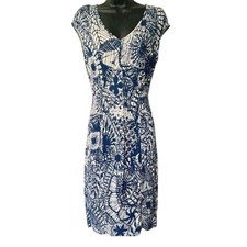 Tory Burch Blue Baltic Sea Dream Catcher Dress Sz XL Knee Length Cap Sleeve NWOT