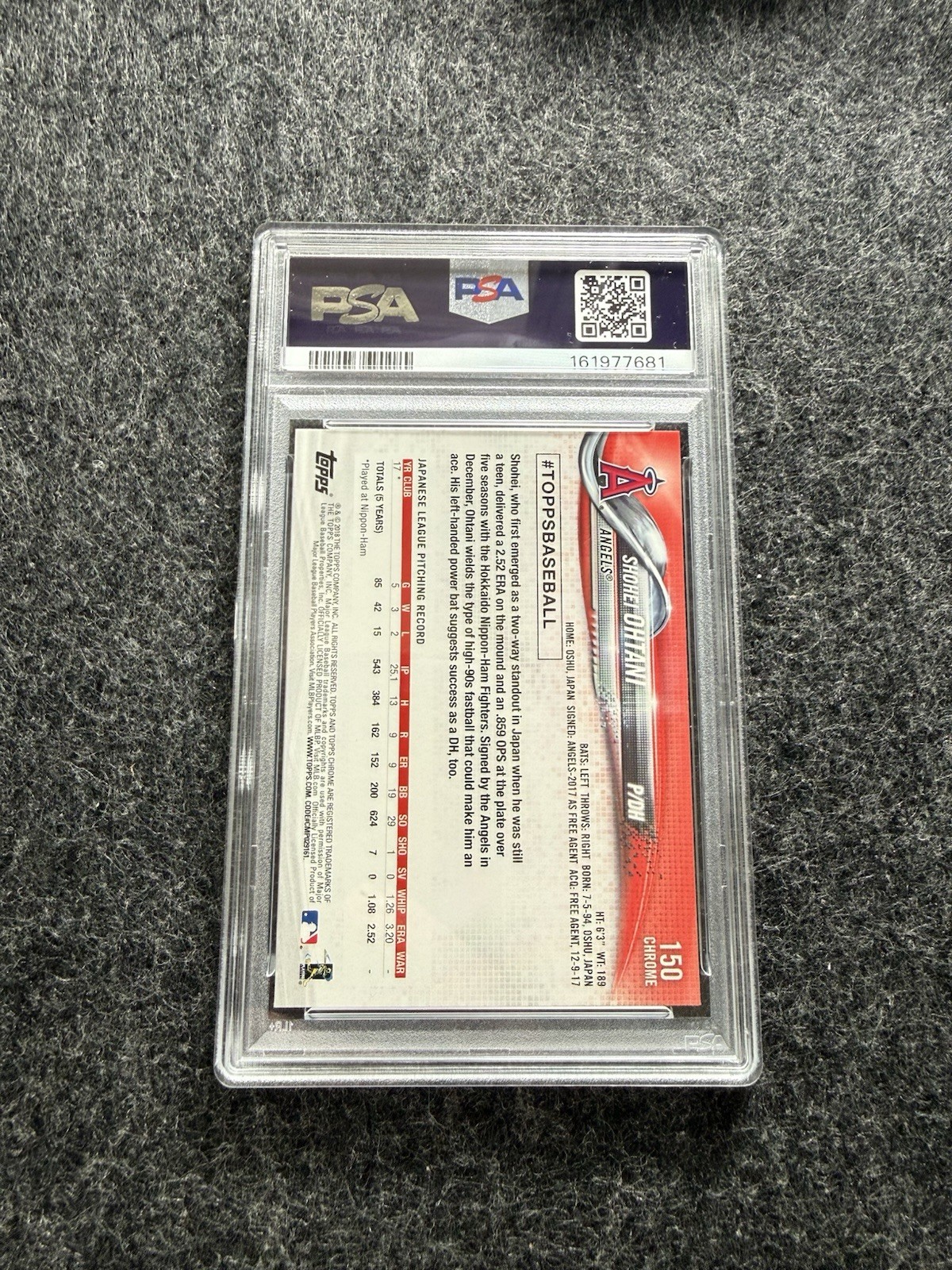 SHOHEI OHTANI RC 2018 TOPPS CHROME #150 ANGELS PSA 9 view 2