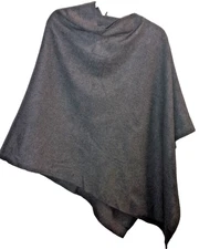GRAY 100% CASHMERE BUTTON DOWN RED ENVELOPE SHAWL PONCHO M/L WITH RAW EDGES
