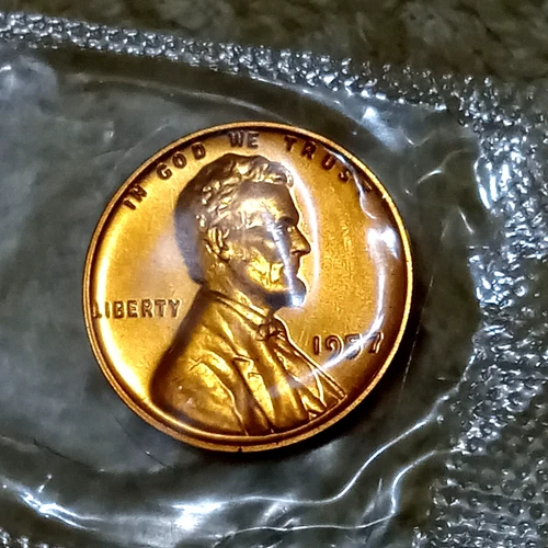 1957 Gem Proof Lincoln Wheat Penny US Cent in Original Cello