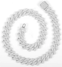 Cuban Link Chain Mens Iced Out Miami Necklace Silver Bling Diamond 20in 