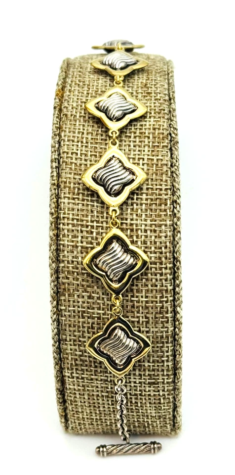 DAVID YURMAN RARE 18k and Sterling Silver Quatrefoil Bracelet 6.25 - 7.0 Inches - Image 2 of 4