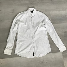 HUGO BOSS MENS DRESS SHIRT 15.5 White Grid Check Long Sleeve Button Front Preppy