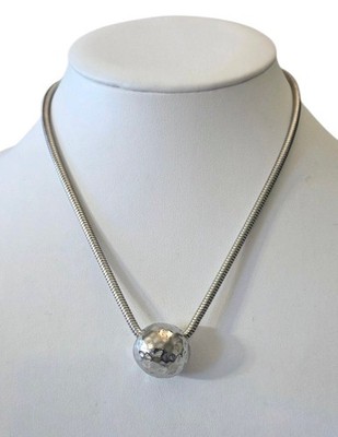 Chico s Hammered Metal Bead Collar Necklace Snake Serpentine Chain Silver Tone