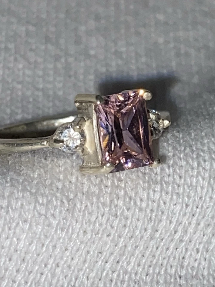 Anillo de compromiso de princesa de ley con piedra rosa y circonita cúbica 925 talla 6,5 Foto 3 de 4
