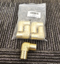QTY 5 KAINGA PEX Brass 90 Elbow Fittings 1" x 1" Barb Crimp ASTM F1807