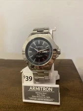 Armitron Men's Dress Watch with Black Round Dial & Silver Tone Bracelet New Read