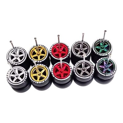 5 Sets Advan V2 Rim Mix & 11mm Pirelli Rubber Tires For 1/64 Hot Wheels Swap