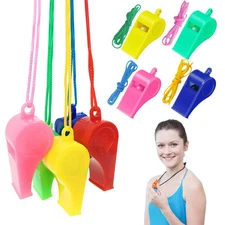 5/10/25/50pcs Plastic Whistle with Hanging Rope Colorful Bulk Whistles Cheerlead