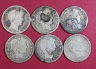 LOT OF SIX (6) DIFFERENT LOW GRADE BARBER HALF DOLLARS