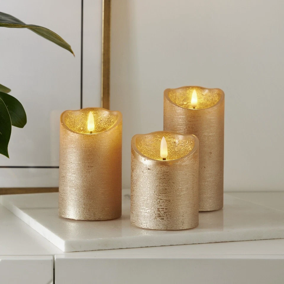 LED Echtwachs-Kerze 3D FLAMME RUSTIC mit Timer flackernd Stumpenkerze Blockkerze - Bild 4 von 4