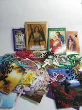 Vintage Mixed Lot of Religious Items~ Plastic Rosaries ~ Holy Cards pamphlets