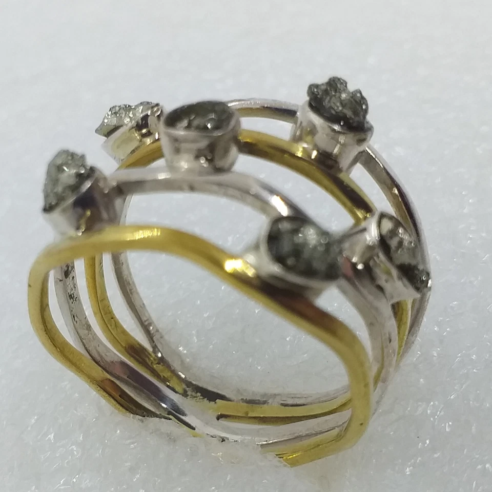 echter NATUR Gold Pyrit Rohseine roh RING 925 Sterling Silber Gr18 gold - Bild 4 von 4