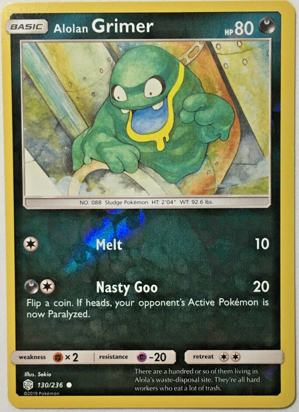 POKEMON ALOLAN GRIMER 130/236 COSMIC ECLIPSE COMMON REVERSE HOLO NEAR MINT