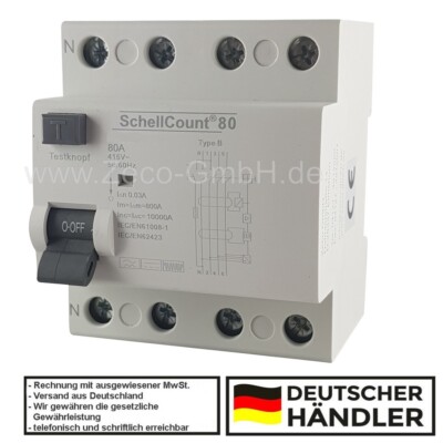FI Fehlerstromschutzschalter RCD Typ B 80A 30mA Wallbox Auto Allstromsensitiv
