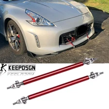 2X 8"-11" Red Adjustable Front Bumper Lip Splitter Strut Rod Tie Support Bars A+