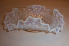 Fenton Hobnail White Opalescent Ruffled Edge Bon Bon Dish 6" Diameter