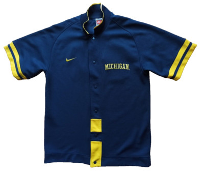 Nike Michigan 90s Vintage Warmup Shirt Jacket Button Up Jersey FAB FIVE blau L