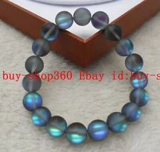 Natural 8/10/12mm Gray Gleamy Rainbow Moonstone Round Gemstone Bracelet 7.5''AAA