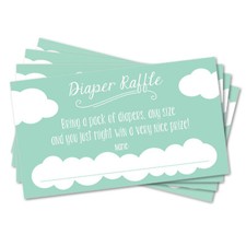 25 Diaper Raffle Tickets Cards Neutral Aqua Clouds for Heaven Sent Baby Shower