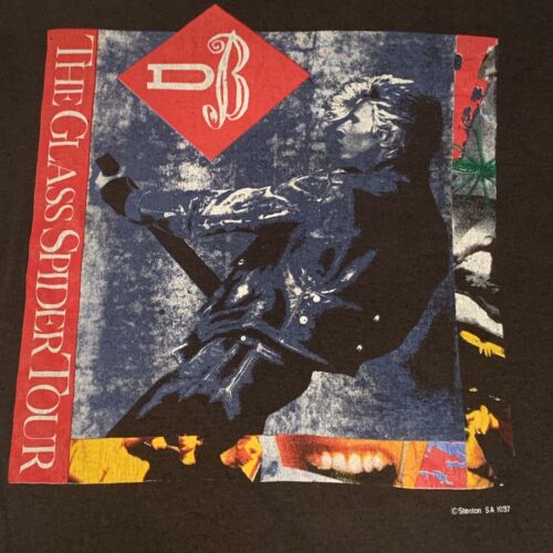 T-shirt concerto David Bowie The Spider Glass Tour 1987 vintage taglia L - Foto 2 di 5
