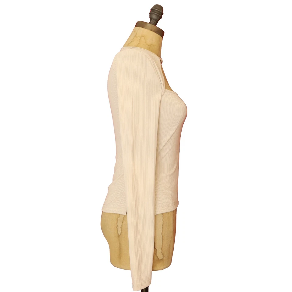 4-й + Reckless Myla вырез Топ S длинным рукавом квадратный шеи ребристый крем новый B92 - Изображение 2 из 4