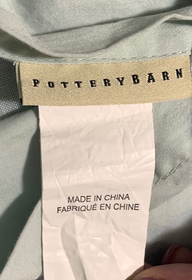 Pottery Barn Pillow Sham Standard Light Blue Satin Stripe Linen Cotton 26x20