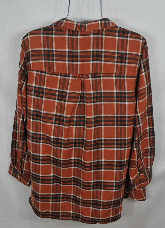 Camisa feminina Como Blu 3X outono abóbora xadrez manga longa botão blusa nova sem etiquetas - Imagem 4 de 4