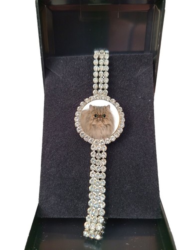 Juego de 2 brazaletes y collar y cajas de regalo color plata gato persa mascota - Imagen 3 de 6
