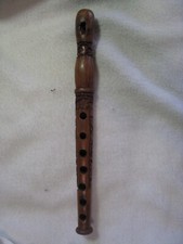 13.25" Beautifully Carved Wood Flute Recorder Flowers + Stems