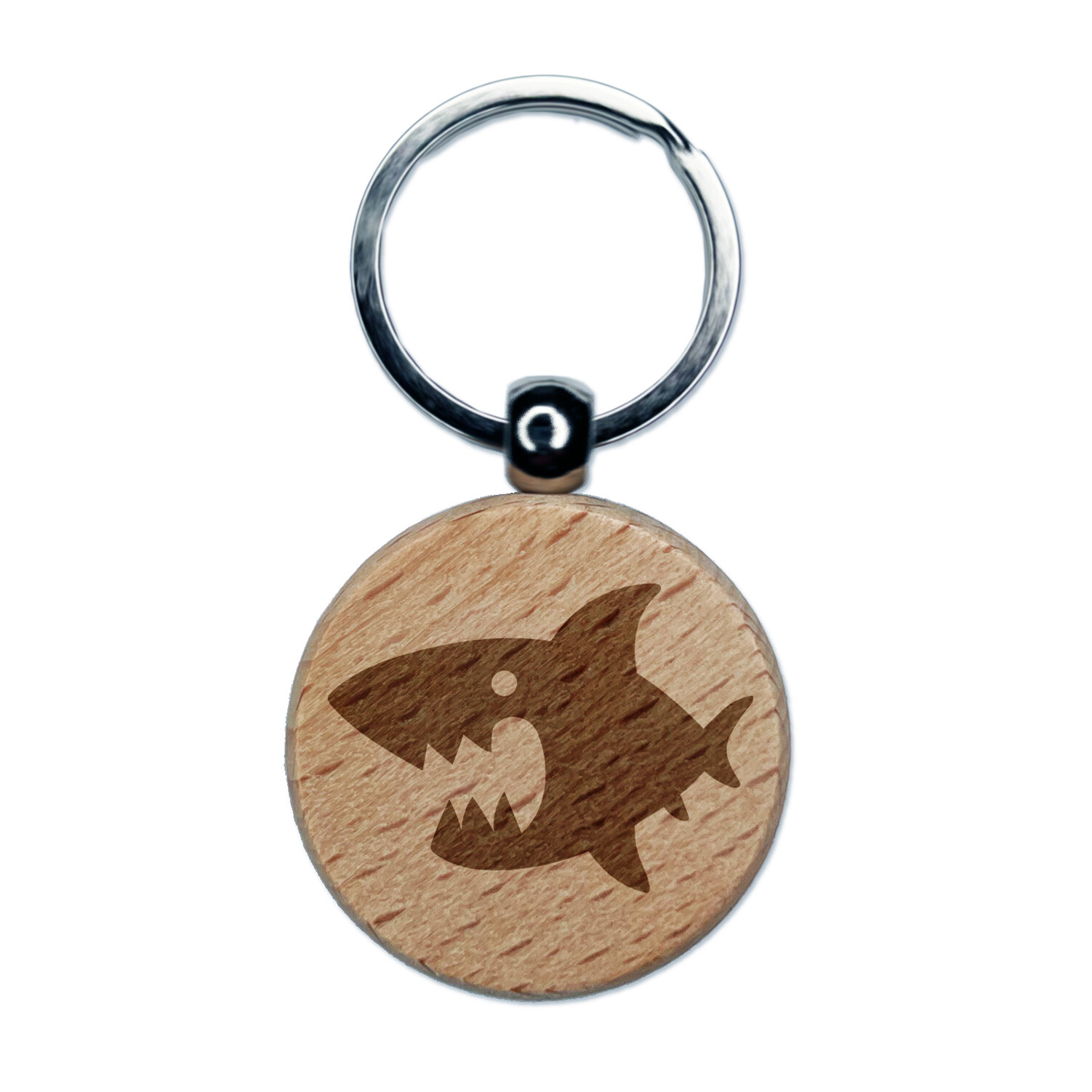 Cute Shark icon Engraved Wood Round Keychain Tag Charm