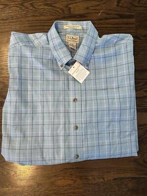 LL Bean Wrinkle Free Mens Traditional Fit Button Down Shirt Blue Large Tall Work