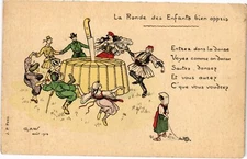 PC G.A.W. AOUT 1914 LA RONDE DES ENFANTS BIEN APPRIS POLITICS SATIRE (a29792)