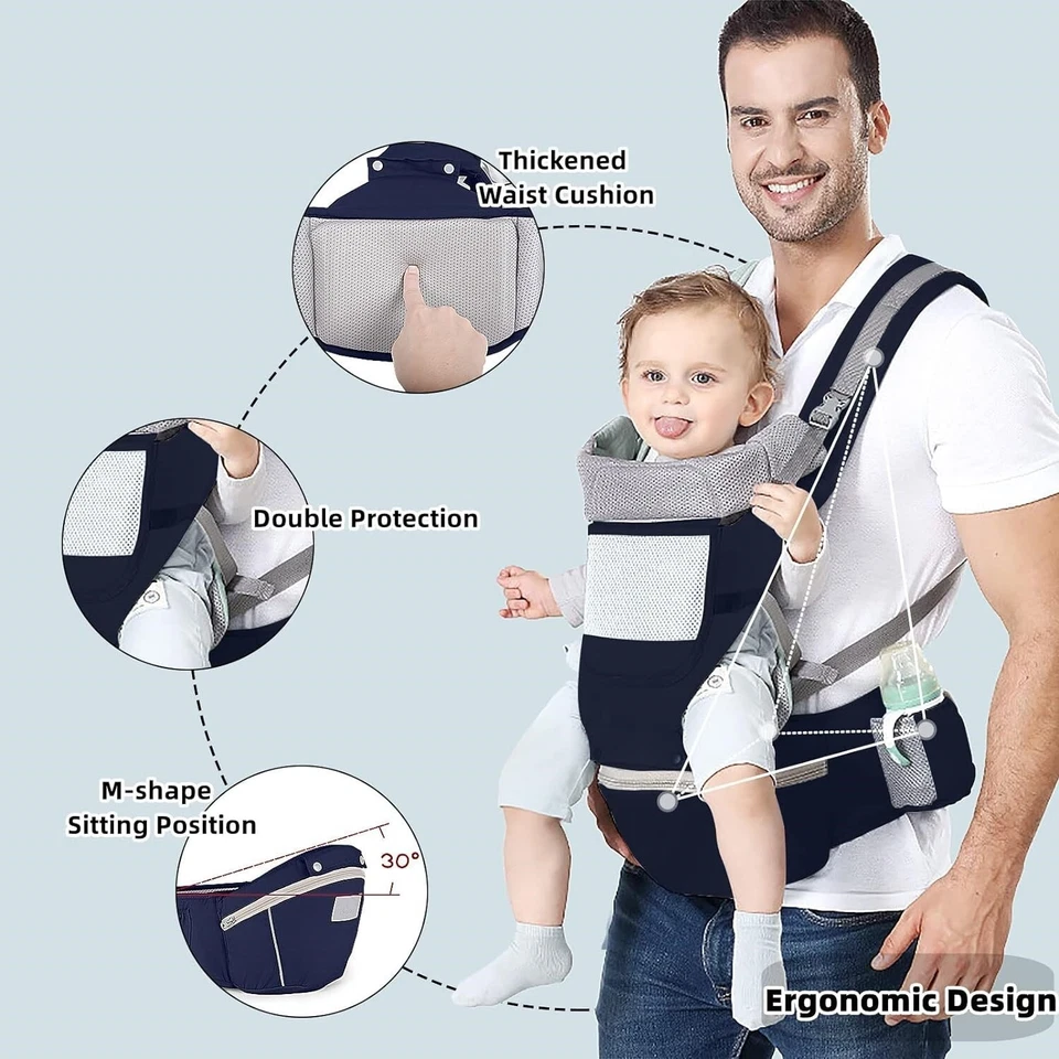 Portabebés ergonómico con asiento de cadera para recién nacidos y niños pequeños Foto 3 de 4