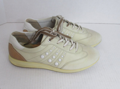 Ecco Street Evo One Cream Tan Leather Spikeless Golf Shoes Womens