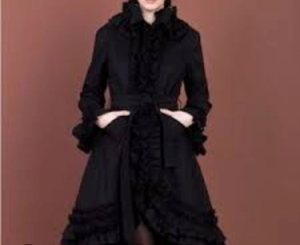 Vestido gabardina Samuel Dong con volantes talla mediana negro con cinturón cremallera completa tafetán Foto 3 de 4