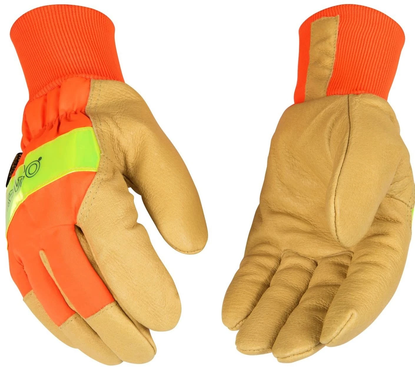 Orange Hi-Vis Lined Pigskin Leather Work Gloves (Style No. 1938KW)