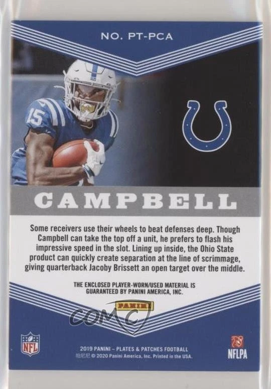 2019 Panini Plates & Patches Trio /99 Parris Campbell #PT-PCA Rookie Patch RC - Image 2 of 2