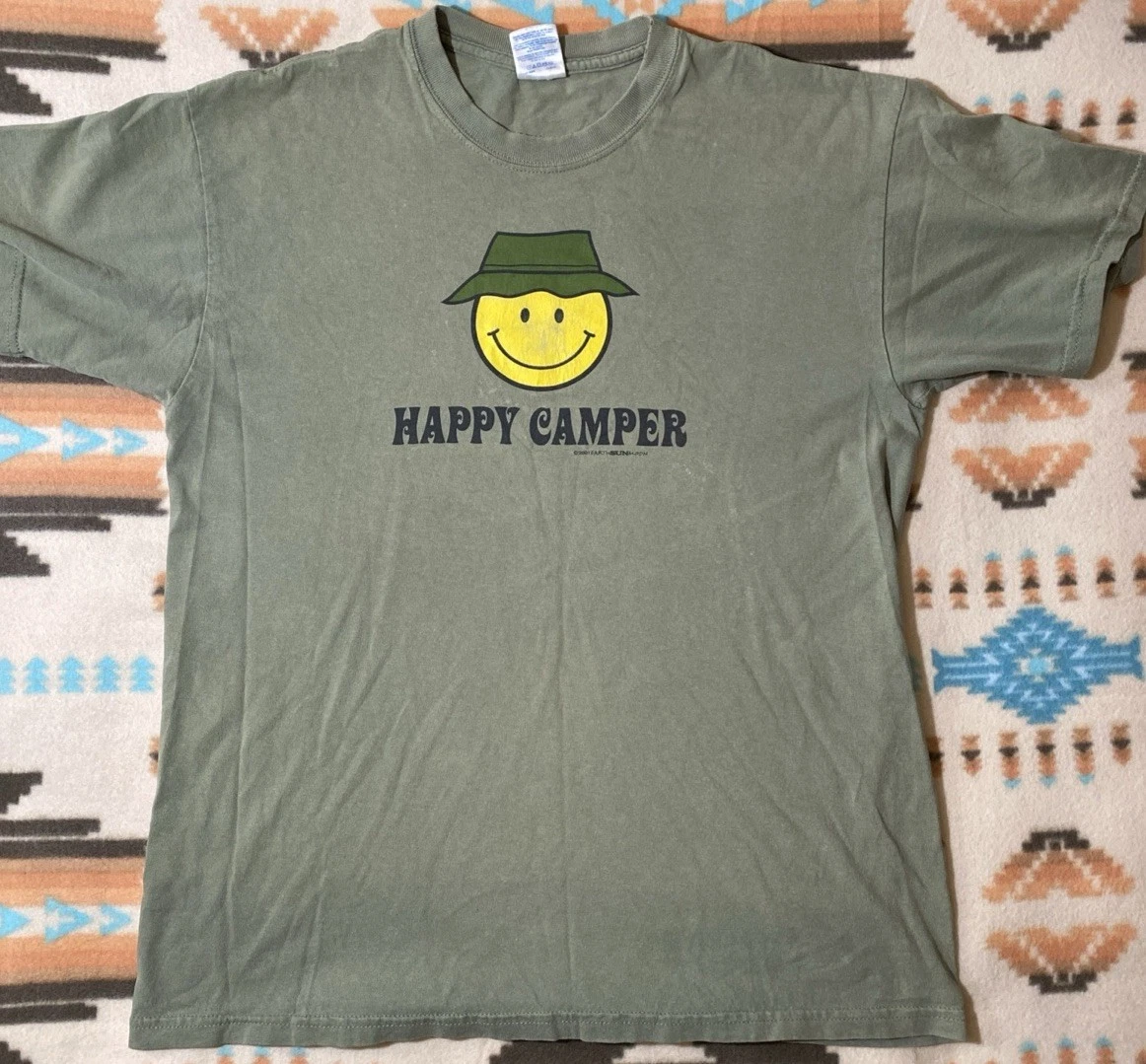 VINTAGE Happy Camper Shirt Mens Medium Earth Sun Moon 2001 Y2K Camping Adult A61