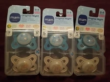 Lot Of 3 Packs MAM Perfect Night Pacifier Blue 2pk 0-6 M Binkie Glow In The Dark