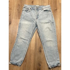 Abercrombie Fitch High Rise Mom Jean Elastic Raw Hem Light Wash Women Size 14